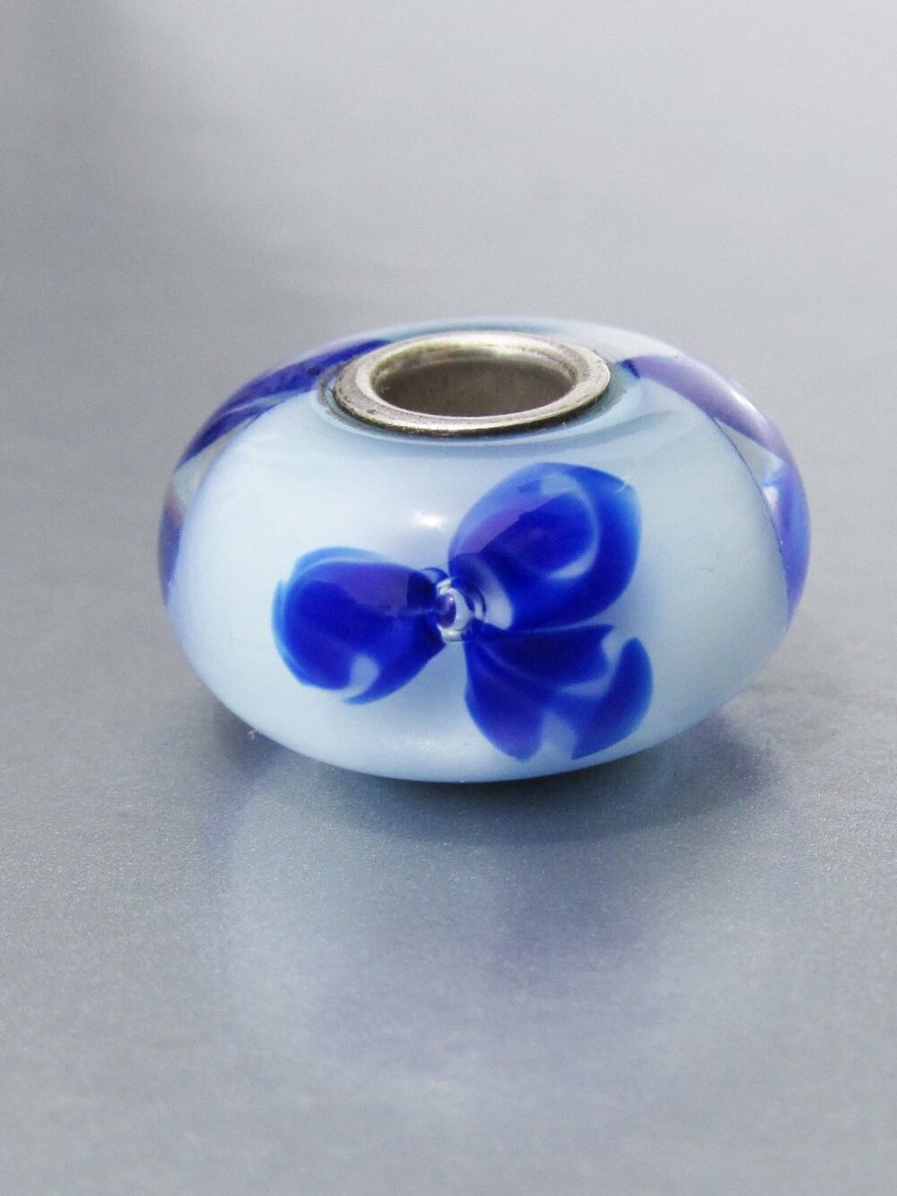 Retired Authentic TROLLBEADS Murano Glass Blue Flower Bead Charm 61156